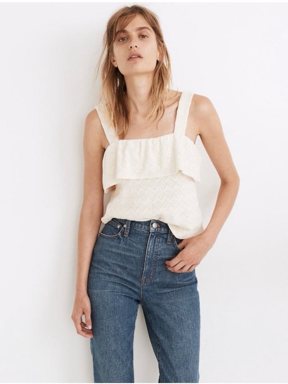 Madewell Cream Ruffle Knit Tank Top